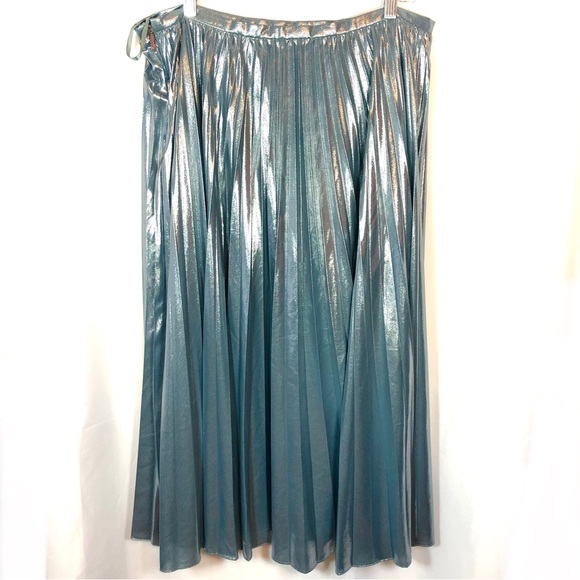LAUREN RALPH LAUREN Ice Blue Aqua Pleated Metallic Chiffon Skirt - Picture 4 of 9